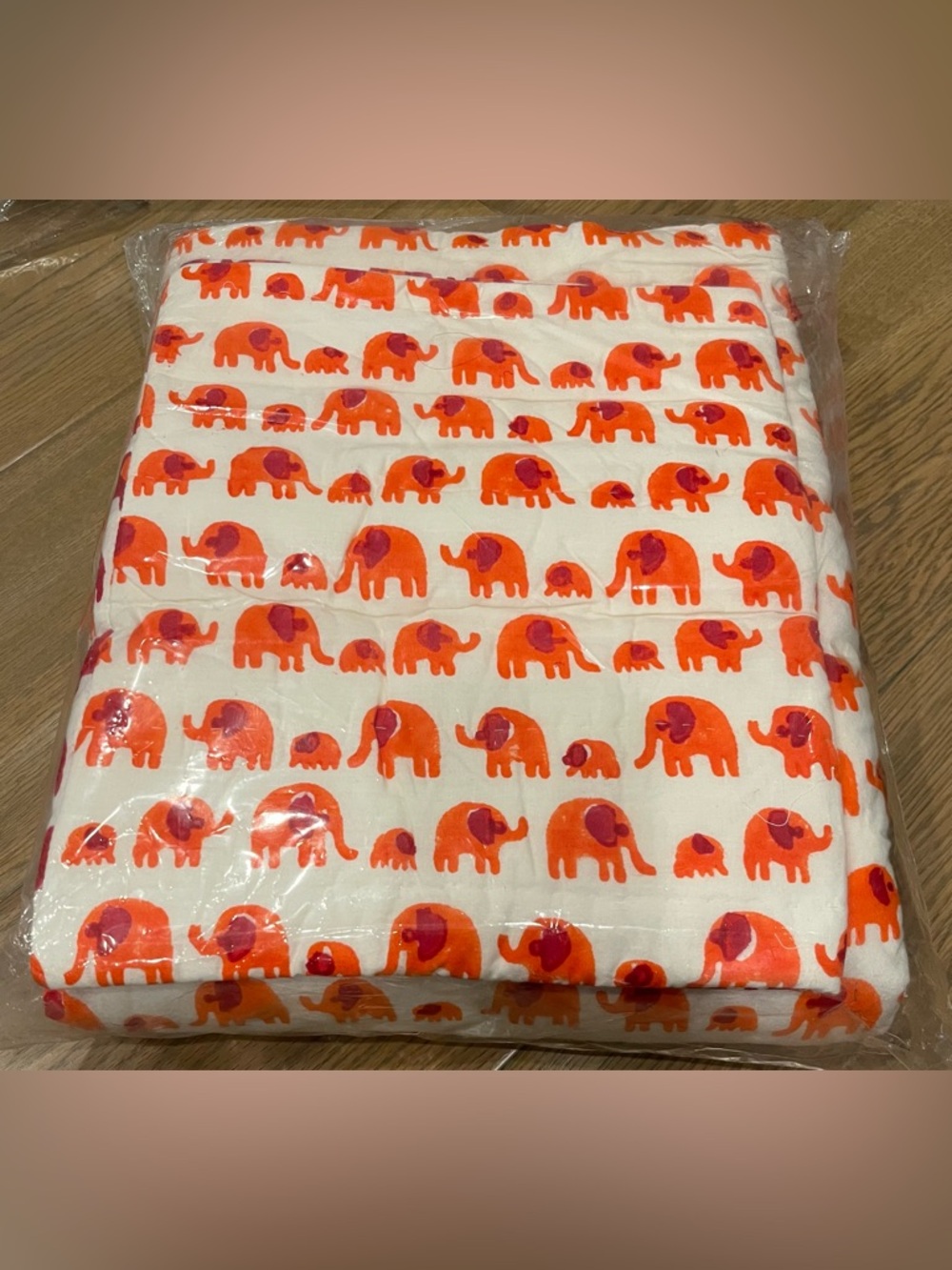 NEW Jiti Baby 100% Cotton Reversible Elephant Baby Blanket Magenta/Orange